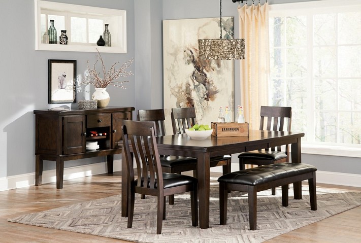 Haddigan - Dark Brown Table w/ Bench & 4 Chairs