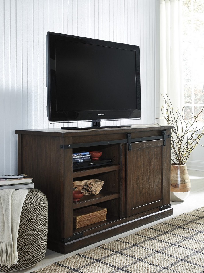 Budmore - Rustic Brown Med Barn Door TV Stand