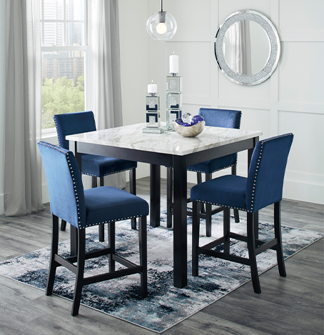 Cranderlyn - Sq Counter Table w/ 4 Blue Barstools